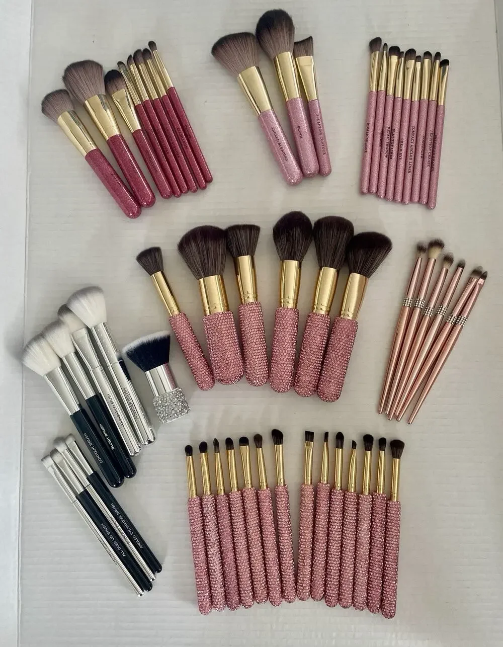 Lot of 55 Makeup Brushes Pink w/Glitz Bling Bedazzled Glamour Vanity Decor New